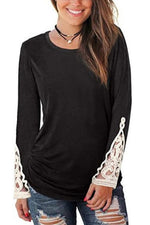 Lace Detail Long Sleeve Round Neck T-Shirt