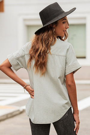 Button Front Collared Short Sleeve Shirt