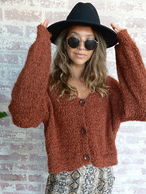 Cropped Button-Up Fuzzy Cardigan