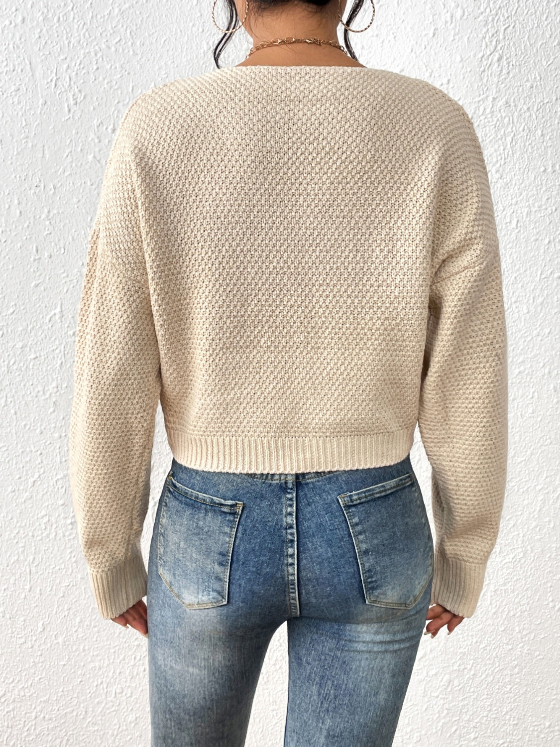 Cable-Knit Slit Drop Shoulder Sweater