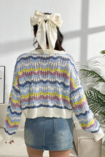 Striped Openwork Dropped Shoulder Sweater