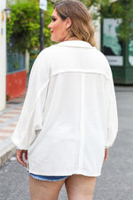 Plus Size Half Button Collared Neck Long Sleeve Blouse
