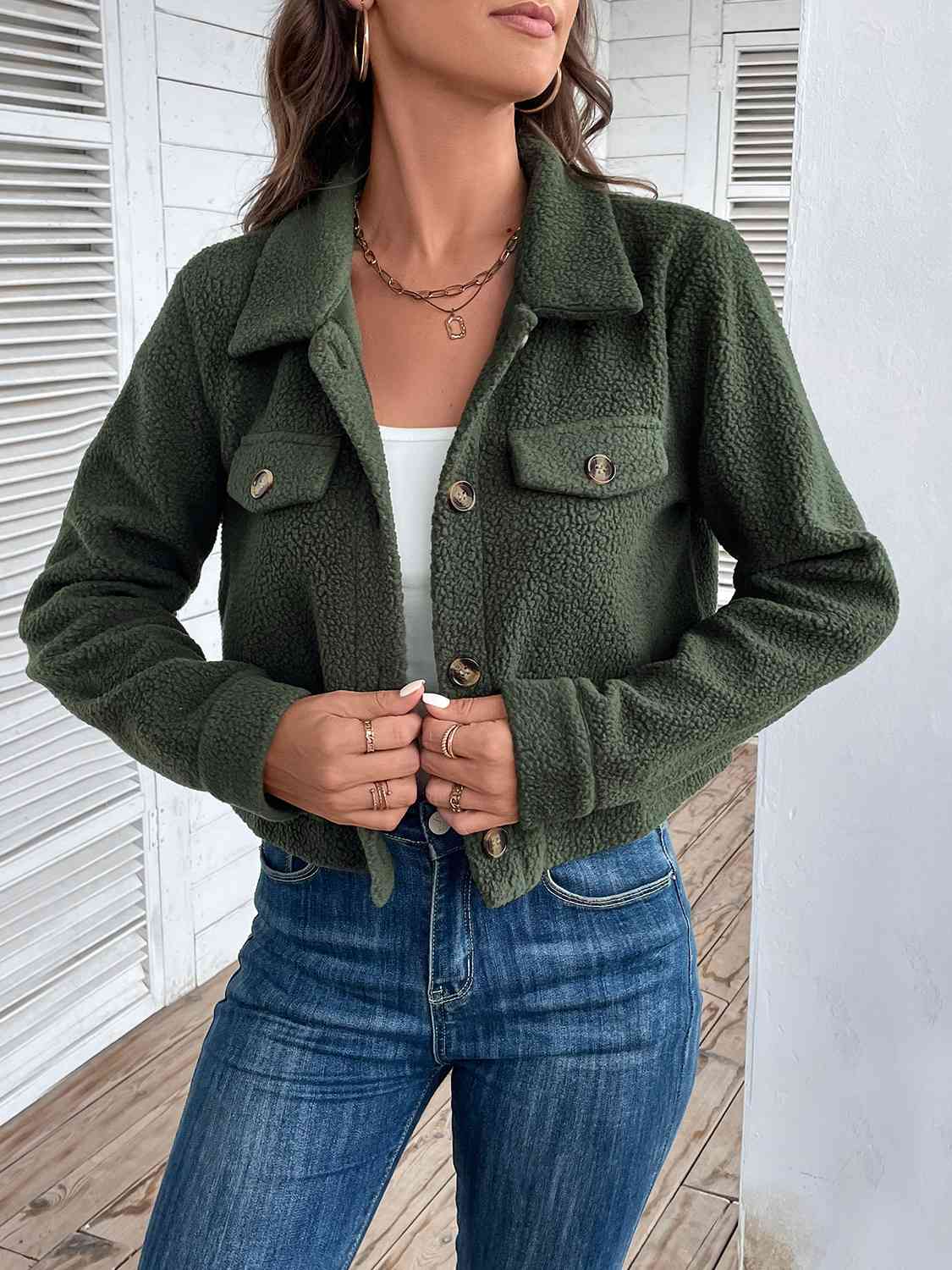 Collared Neck Button Front Jacket