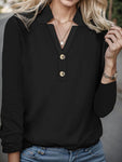 Decorative Button Notched Long Sleeve T-Shirt
