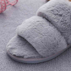 Faux Fur Double Strap Slippers