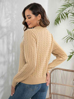 Johnny Collar Cable-Knit Long Sleeve Sweater