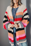 Striped Open Front Long Sleeve Cardigan