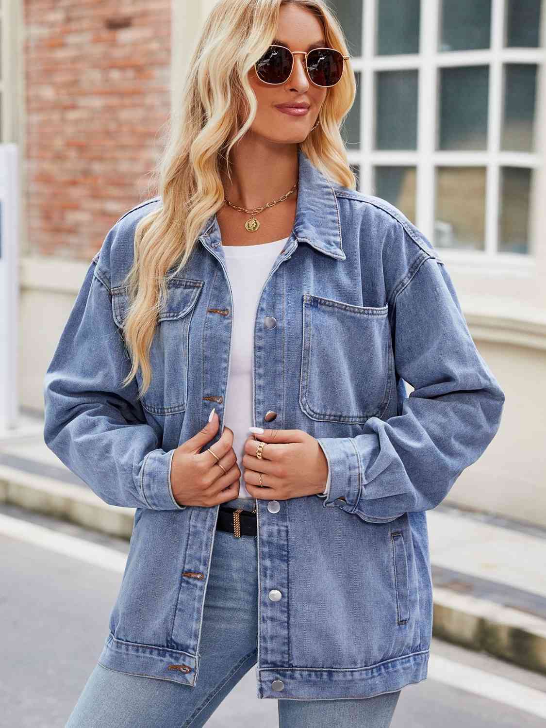 Button Up Denim Jacket with Pockets