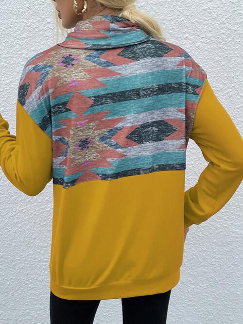 Geometric Drawstring Long-Sleeve Sweatshirt