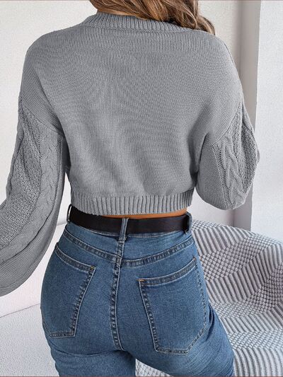 Cable-Knit Round Neck Cropped Sweater