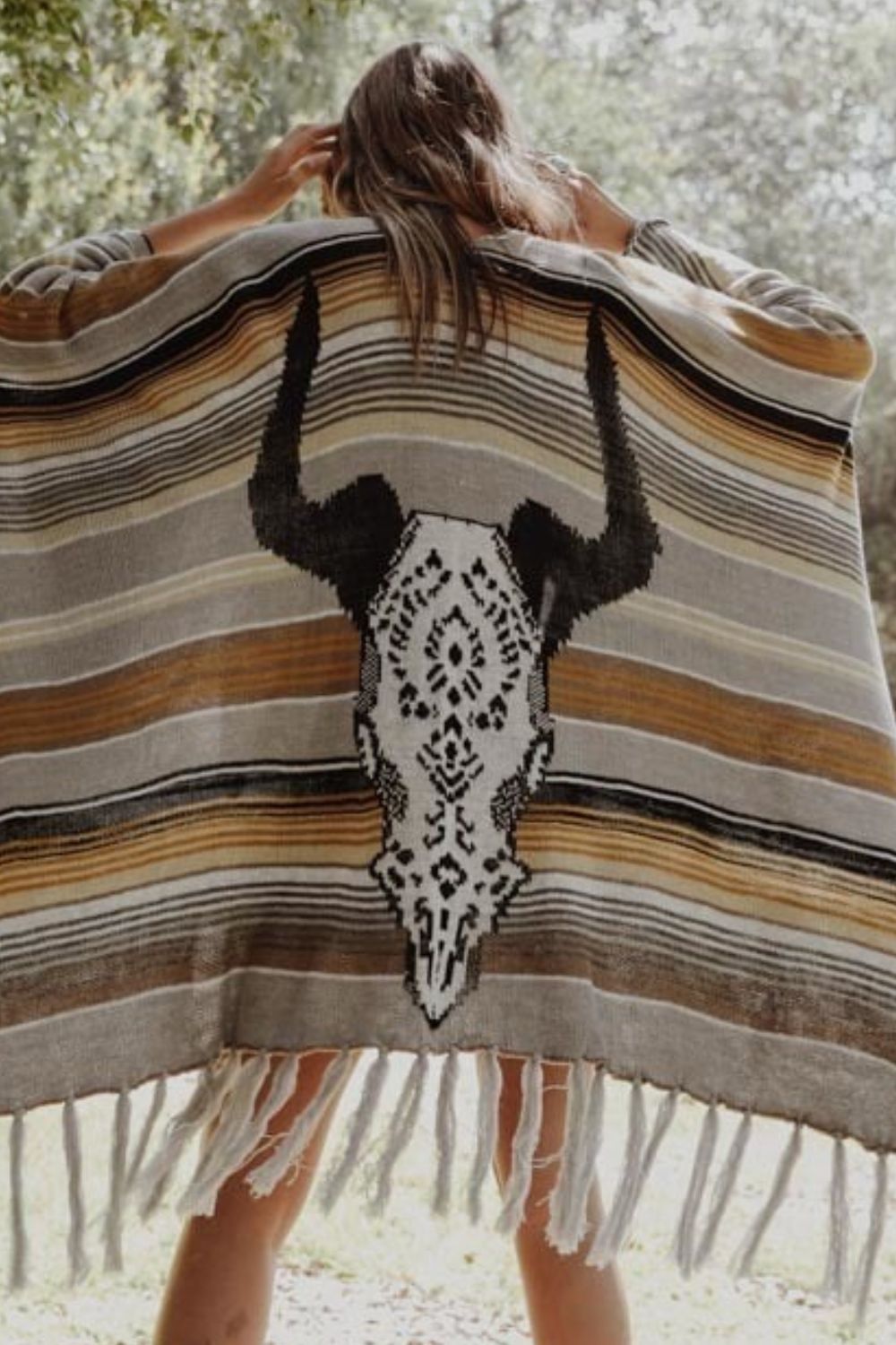 Leto Desert Wanderer Cow Skull Striped Poncho