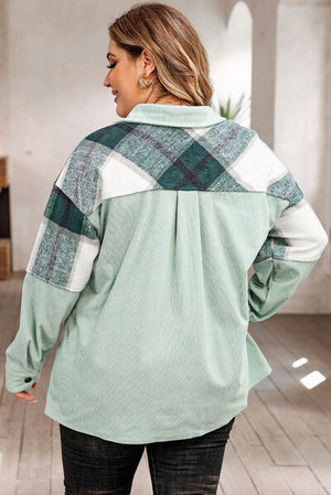 Plus Size Plaid Snap Down Jacket with Pockets