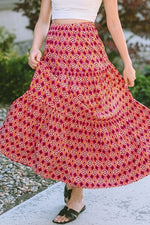 Geometric Elastic Waist Tiered Skirt