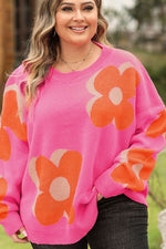 Plus Size Flower Graphic Round Neck Dropped Shoulder Sweater