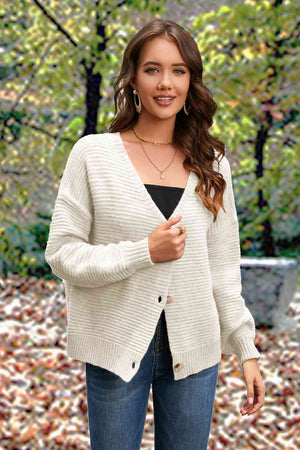 Button Front Long  Sleeve Cardigan