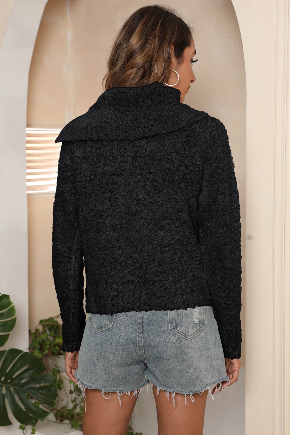 Asymmetrical Neck Long Sleeve Pullover Sweater