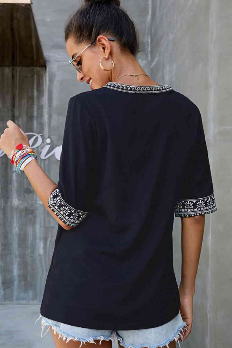 Embroidery V Neck Top