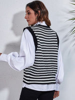Striped Button Up V-Neck Sweater Vest