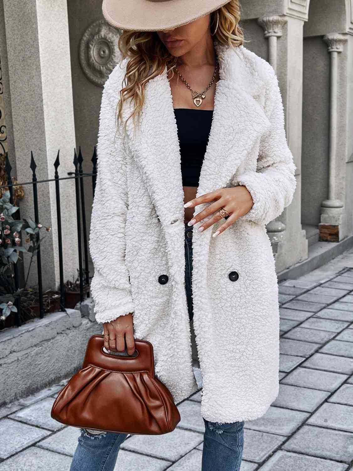 Collared Neck Buttoned Coat with Pockets