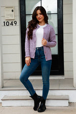 Cable-Knit Button Up Tie Front Knit Top