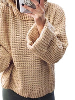 Waffle-Knit Turtleneck Round Neck Sweater