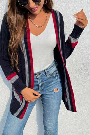 Open Front Striped Long Sleeve Cardigan