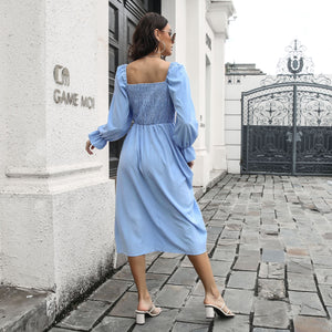 Smocked Square Neck Midi Dress – Sois Inspire