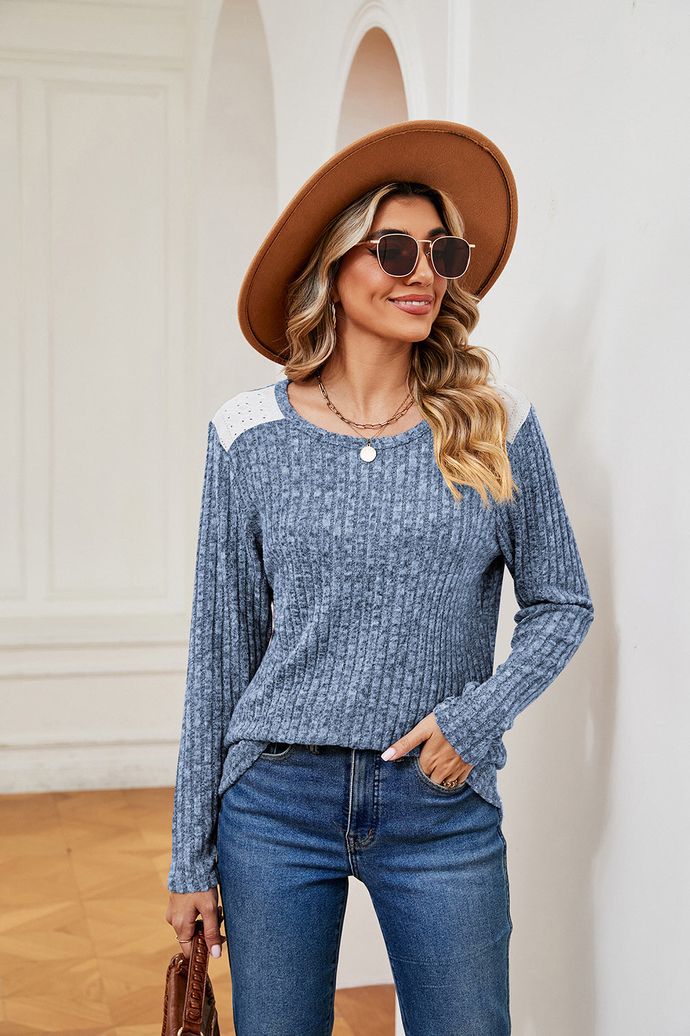 Round Neck Ribbed Top