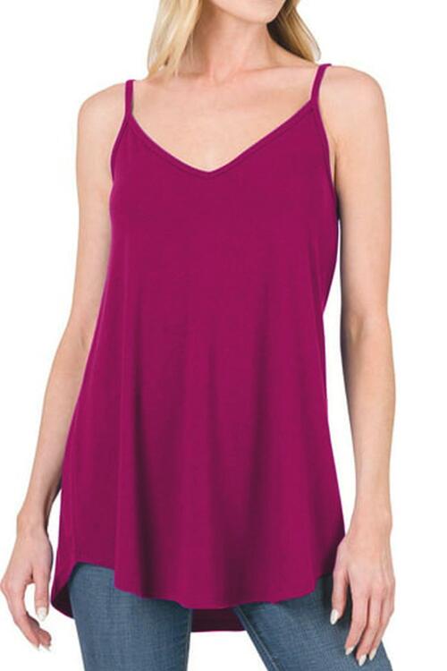 Full Size Spaghetti Strap V-Neck Flowy Tunic Cami