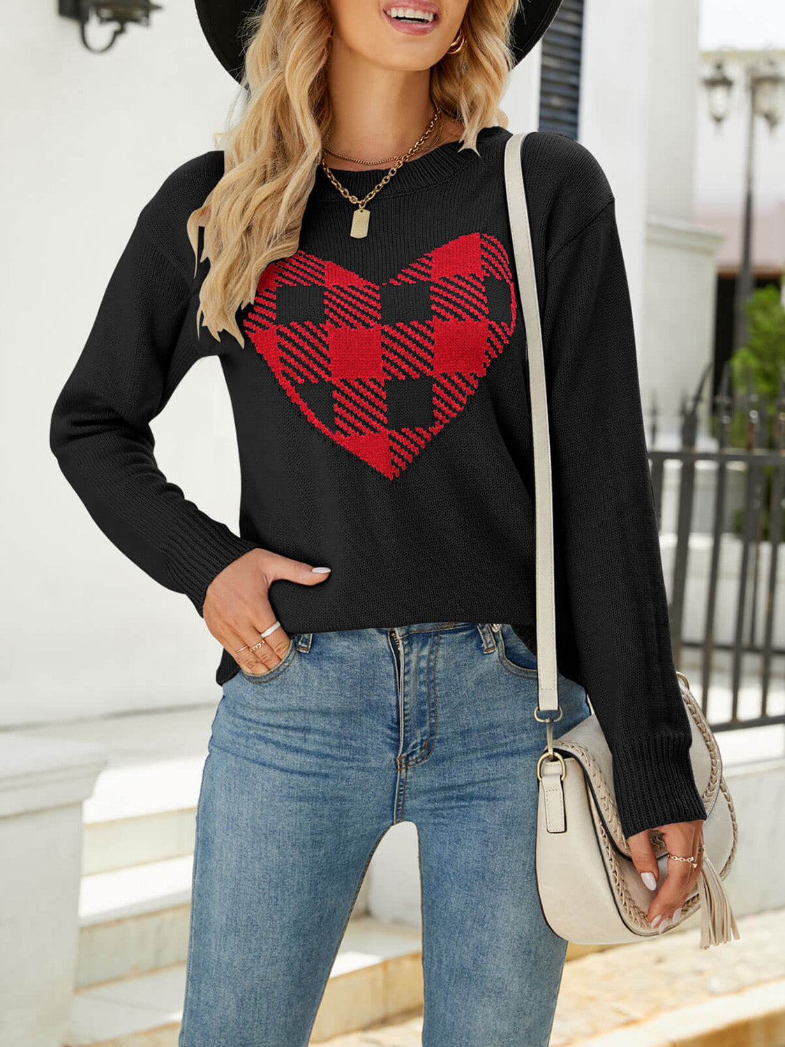 Heart Graphic Round Neck Sweater