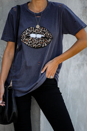 Leopard Lips Distressed T-Shirt