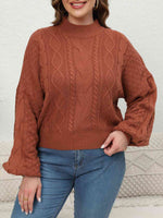 Plus Size Mock Neck Cable Knit Long Sleeve Sweater