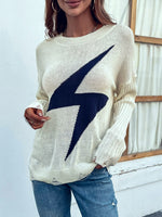 Lightning Graphic Distressed Sweater