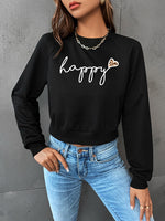 Raglan Sleeve HAPPY Graphic Sweatshirt