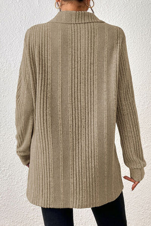 Slit Johnny Collar Long Sleeve Sweater