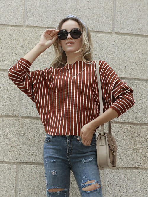 Ribbed Striped Long Sleeve Sweater