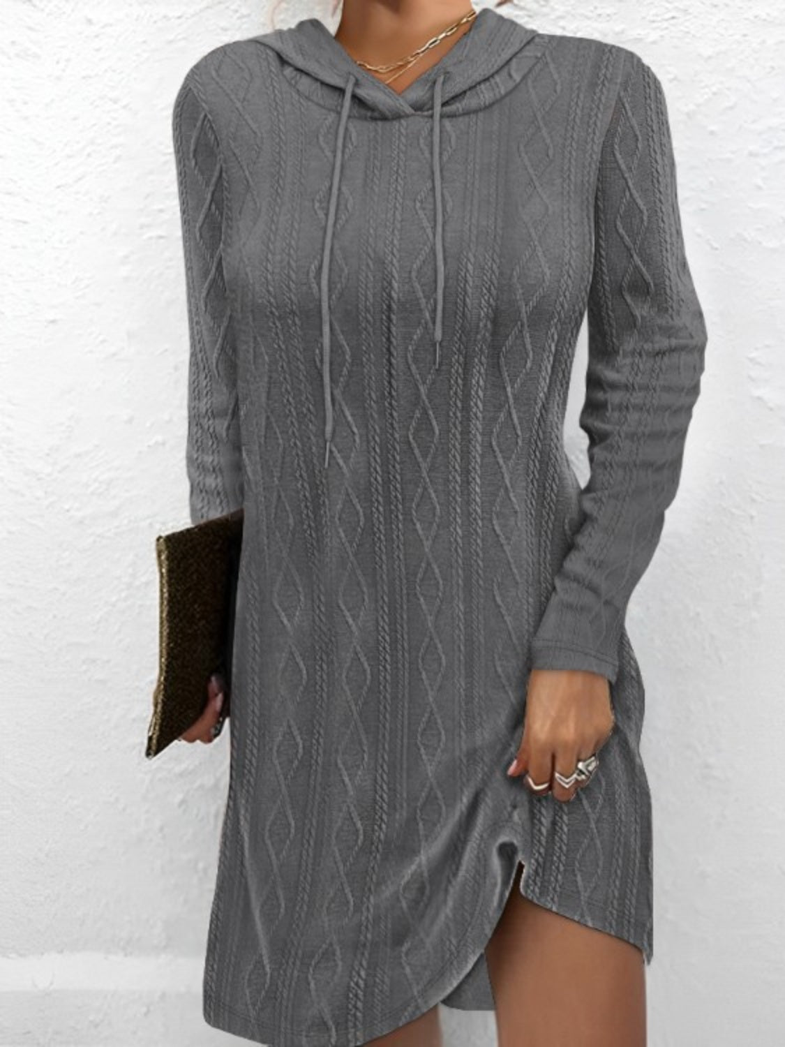 Drawstring Hooded Sweater Dress Sois Inspire Drawstring Hooded Sweater Dress Sois Inspire