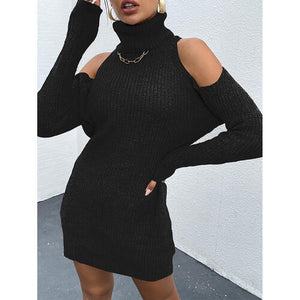 Cold Shoulder Turtleneck Sweater Dress
