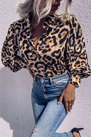 Leopard Printed Button Down Blouse
