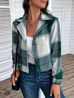 Plaid Collared Neck Button Up Long Sleeve Jacket