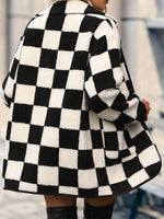 Plus Size Checkered Button Front Coat with Pockets