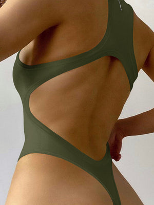 Square Neck Open Back Ribbed Sleeveless Bodysuit