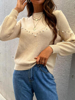 Pearl Detail Round Neck Sweater