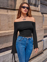 Ribbed Flare Sleeve Cropped T-Shirt