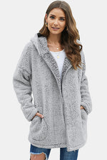 Button Front Hooded Teddy Coat