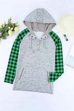 Plaid Quarter-Snap Hoodie with Pockets