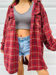 Plaid Button Front Shirt with Pockets