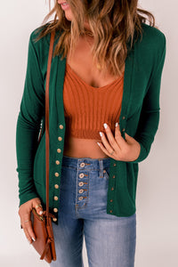 V-Neck Long Sleeve Button-Down Cardigan