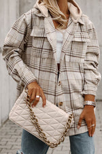 Plus Size Plaid Button Up Hooded Jacket