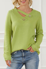 Asymmetrical Neck buttoned Long Sleeve Sweater